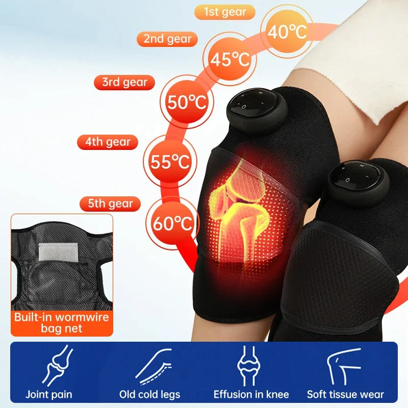 Knee Heating Vibration Massage Joint Physiotherapy Hot Compress Massager Elbow Shoulder Support Thermal Knee Pad Relieve Arthrit