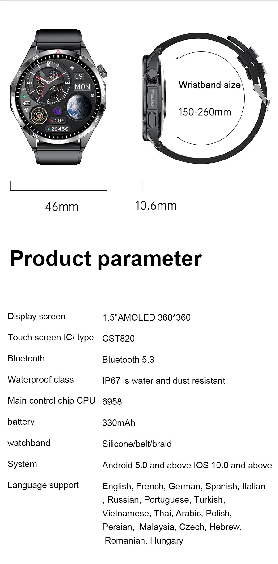 ساعة LEMFO LT10 الذكية 2024، تعمل بنظام أندرويد، هدية مثالية، مزودة بتقنية بلوتوث للمكالمات، شاشة لمس، مشغل موسيقى، متتبع لياقة بدنية، ساعة رياضية