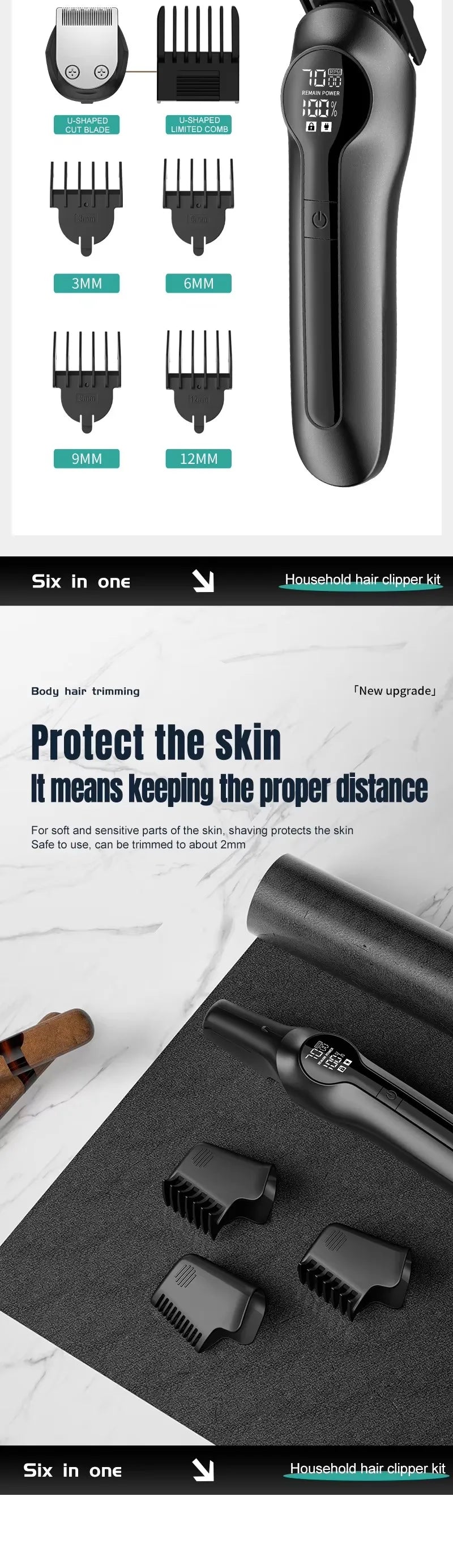 Xiaomi Youpin 6-in-1 Multifunctional Grooming Kit Hair Clipper With Digital Display High Power Electric Shaver Nose Hair Trimmer